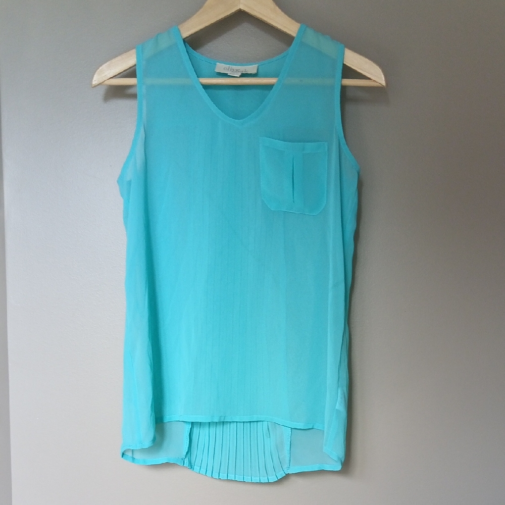 [Xs] P17" Olive & Oak Blue Sleeveless Blouse Top